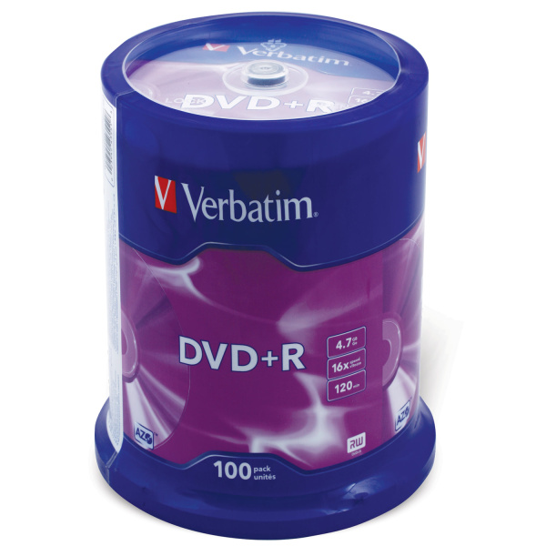 Диски DVD+R(плюс) VERBATIM 4,7Gb 16x 100шт. Cake Box 43551 (ш/к-5518)