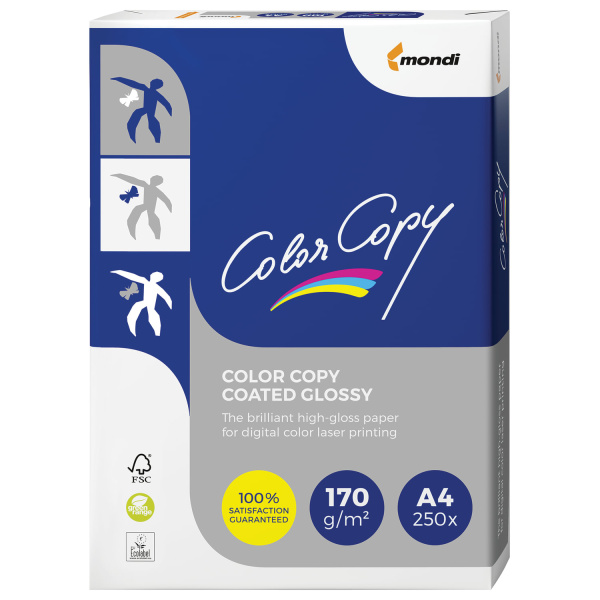 Бумага COLOR COPY GLOSSY, мелов, глянцевая, А4, 170 г/м2, 250 л., для полноцв лазерной печати 139%