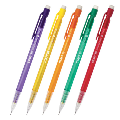 Карандаш механический STAFF, корпус тонированный ассорти, ластик, 0,5 мм, 181425 