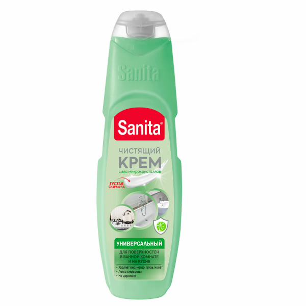 Чистящее средство универсальное SANITA "Зеленый чай и лайм" 600 г, крем, 22949