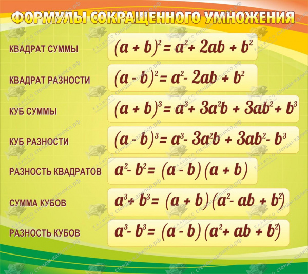 Стенд "формулы сокращенного умножения" 0,9*0,8м