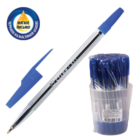 Ручка шариковая масляная СТАММ "511", корпус прозрач., толщина письма 0,7мм, РК30,синяя