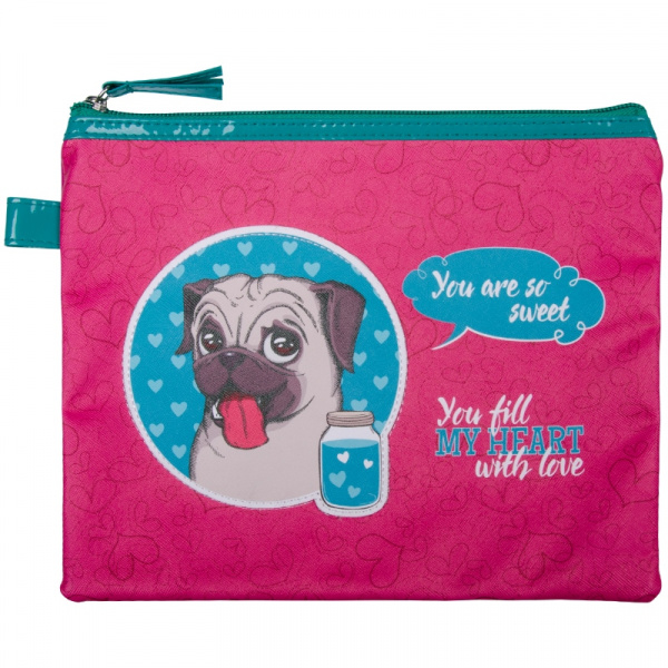 Папка для тетрадей 1 отделение, А5, Berlingo "Sweet pug", ПВХ, на молнии PVCA5_003