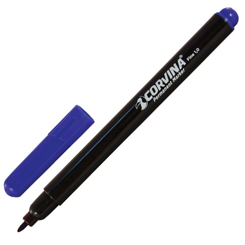 Маркер перманентный (нестираемый) CORVINA, тонкий наконечник, 1 мм, СИНИЙ, Италия