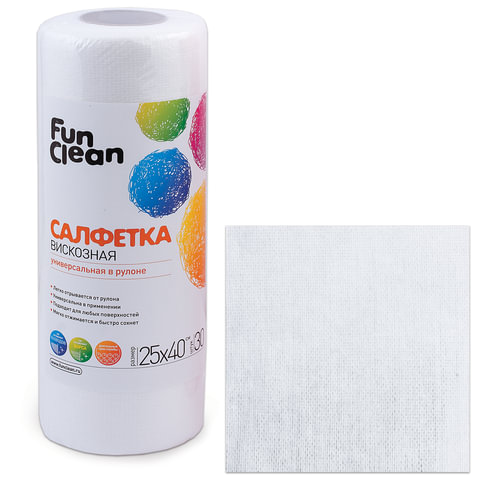 Салфетка универсальная FUN CLEAN вискоза, в рулоне, 30шт., 25х40см, 6759
