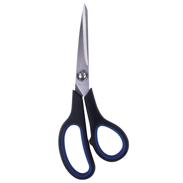 Ножницы BRAUBERG "Soft Grip", 190 мм, черно-синие, резиновые вставки, 3-х сторонняя заточка, 230762  Ножницы BRAUBERG "Soft Grip", 190 мм, черно-синие, резиновые вставки, 3-х сторонняя заточка, 230762