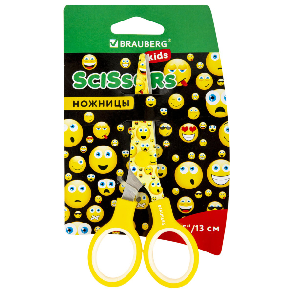 Ножницы BRAUBERG "Smiles" (Смайлики) 130мм, с цветной печатью, в карт. упак. с европодвесом, 232274 Ножницы BRAUBERG "Smiles" (Смайлики) 130мм, с цветной печатью, в карт. упак. с европодвесом, 232274