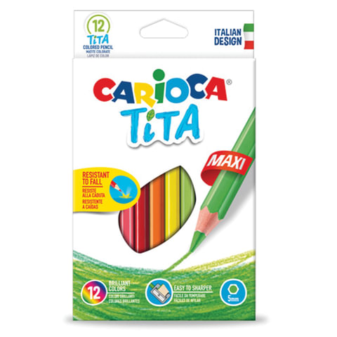 Карандаши цветные утолщенные CARIOCA "Tita Maxi", 12 цветов, пластиковые, шестигранные, 5 мм, 42789