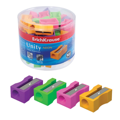 Точилка ERICH KRAUSE "Unity Neon" пластиковая, прямоугольная, цвет неоновый ассорти, 38013,ш/к 80139