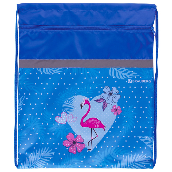 Мешок для обуви BRAUBERG, плотная, увеличенный размер, 49х41 см, Flamingo, 229174