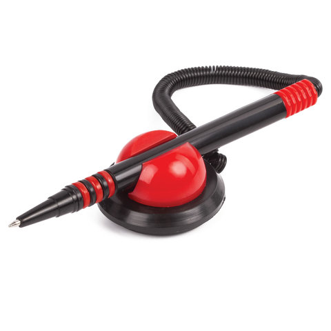 Ручка шариковая настольная BRAUBERG на пружинке, на подставке, цвет корп. чер. с крас, 141352, синяя