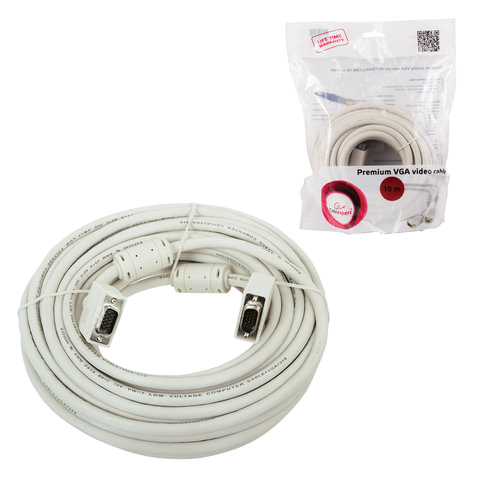 Кабель VGA 10м GEMBIRD, 2 фильтра, для высокоскоростной передачи аналогового видео, CC-PPVGA-10M