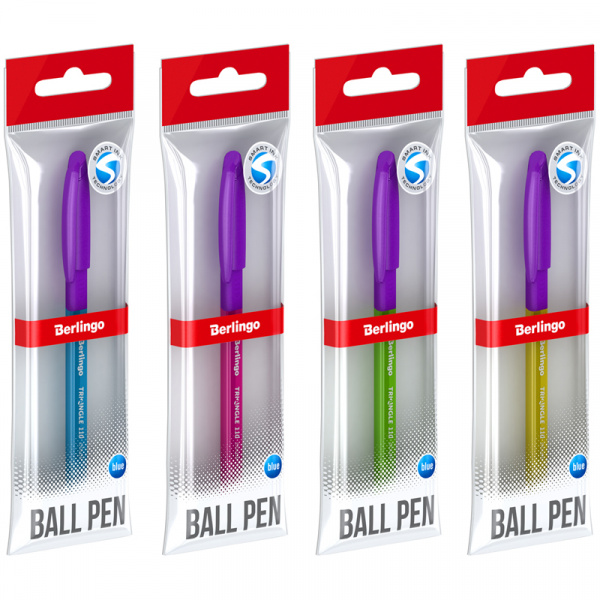 Ручка шариковая Berlingo "Triangle 110 Color" синяя, 0,7мм, грип, корпус ассорти, пакет