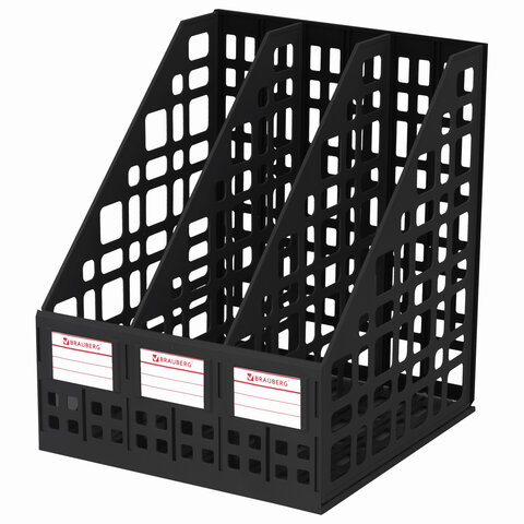Лоток вертикальный для бумаг BRAUBERG "MAXI Plus", 240 мм, 3 отдел, сетчатый, сборный, черн,237013