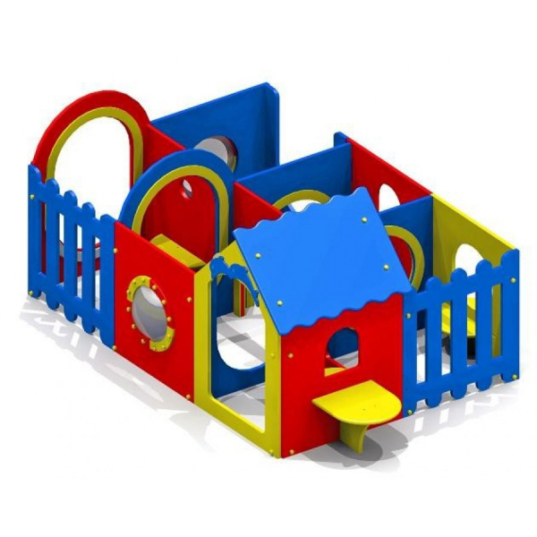 Домик-лабиринт 6 секций, от 2 лет, деревянный брус, 3060х2000 мм, Н=1300 мм