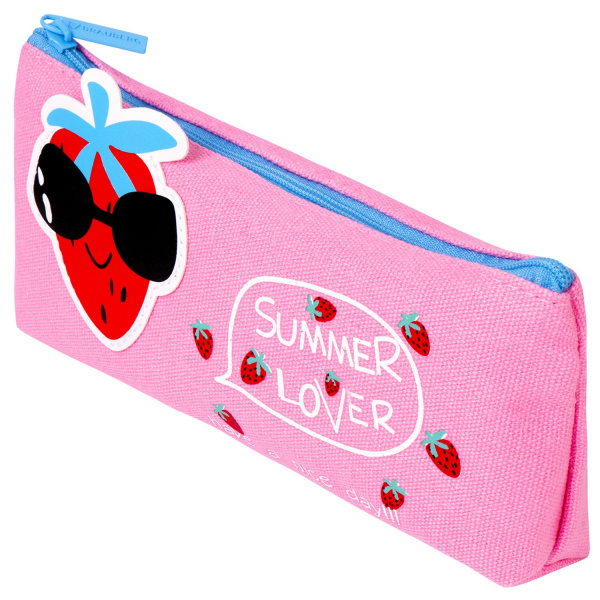 Пенал-косметичка BRAUBERG, канвас с аппликацией, Cool Strawberry, 19*4*8 см, 228998