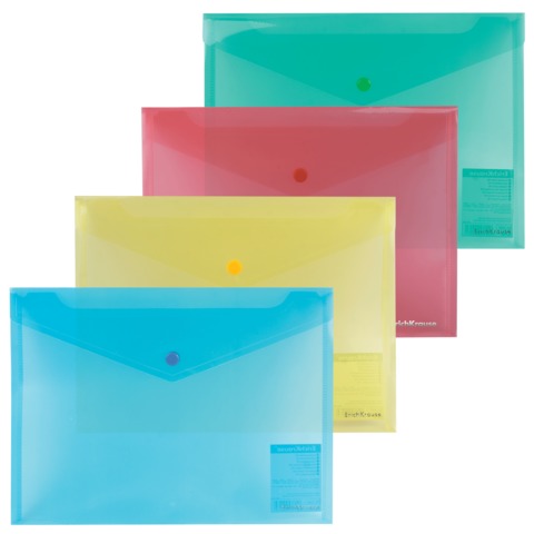 Папка-конверт с кнопкой прозрачная ERICH KRAUSE "Envelope Folder" B5, цвет ассорти, 0,14мм, 2993