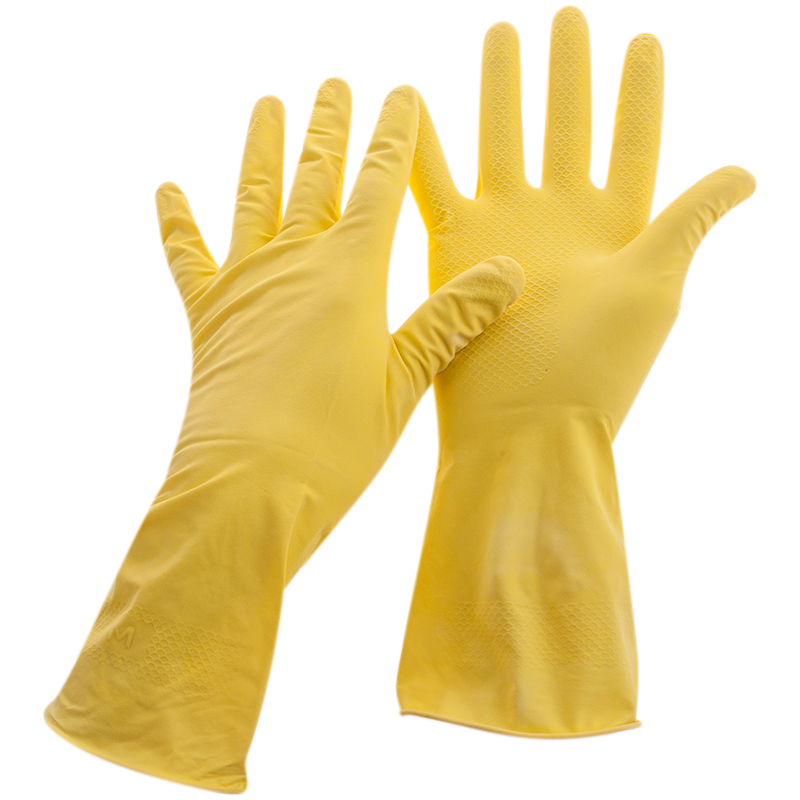 Перчатки резиновые хозяйственные OfficeClean Универсальные, разм. М, желтые, пакет с европодвесом