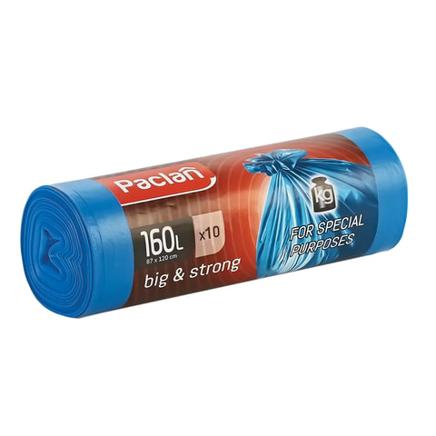 Мешки д/мусора 160л PACLAN "Big&Strong" в рулоне 10 шт., ПВД, 21 мкм, 120х87 см, синие40200