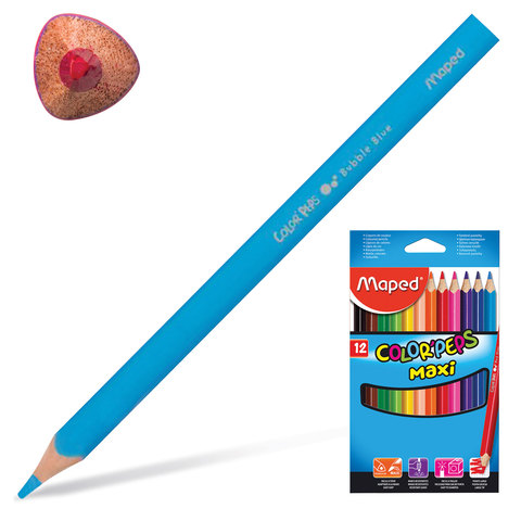 Карандаши цветные утолщенные MAPED (Франция) "Color Pep's", 12 цв, трехгранные, заточенные, 834010