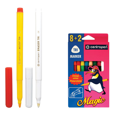 Фломастеры CENTROPEN, MAGIC, 8+2 цв, ширина линии 1,8 мм, перекрашиваемые, 2549/10