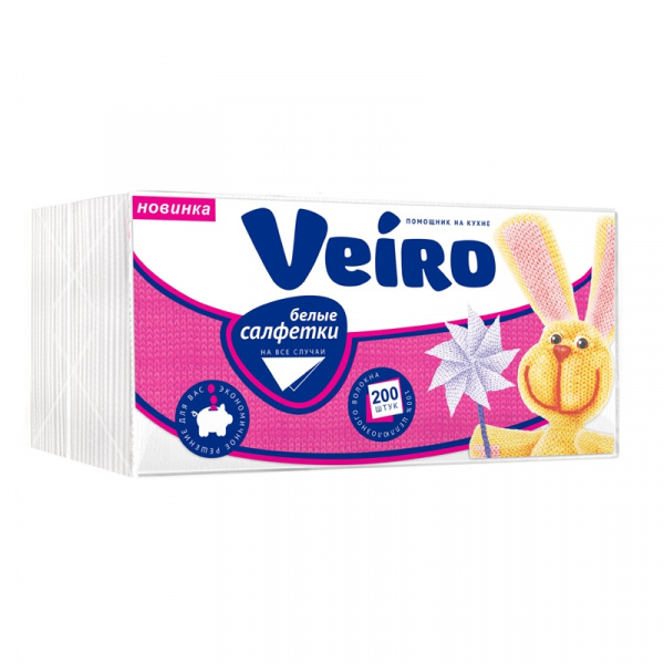 Салфетки бумажные Veiro 1 слойн., 24*24см, белые, 200шт.