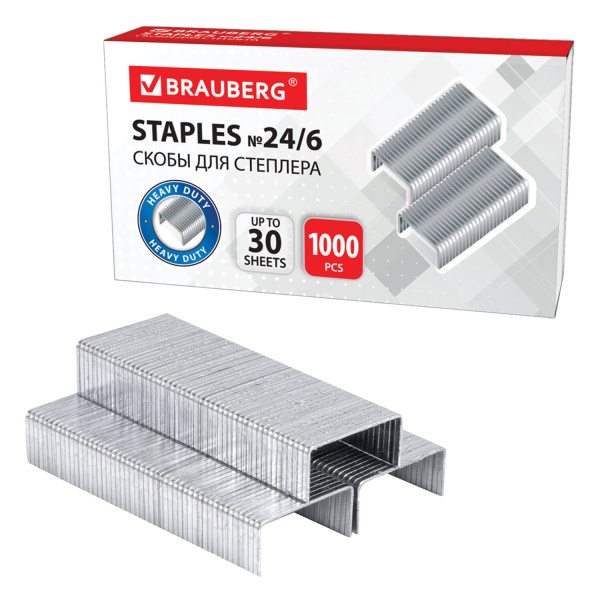 Скобы для степлера №24/6 BRAUBERG цинковое покрытие, 1000шт. Скобы для степлера №24/6 BRAUBERG цинковое покрытие, 1000шт.