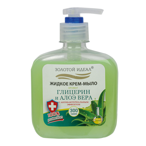 Мыло-крем жидкое 300мл ЗОЛОТОЙ ИДЕАЛ "Глицерин и алоэ вера",с антибактериальным эффектом, дозатор