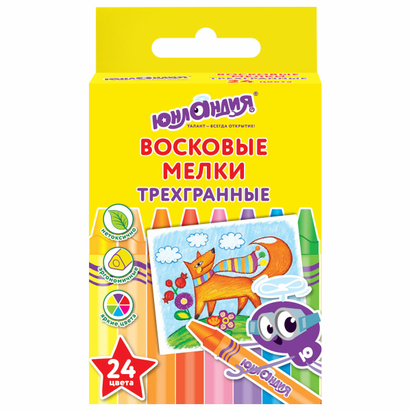 Восковые мелки трехгранные ЮНЛАНДИЯ "ЮНЛАНДИК И МУДРЫЙ ЛИС", НАБОР 24 цвета, 227291 Восковые мелки трехгранные ЮНЛАНДИЯ "ЮНЛАНДИК И МУДРЫЙ ЛИС", НАБОР 24 цвета, 227291