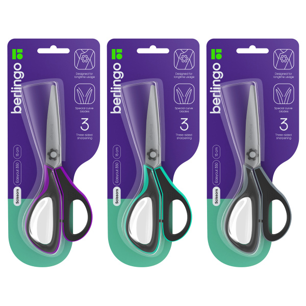 Ножницы Berlingo "Easycut 350", 15см, ассорти, эргономичные ручки, мягкие вставки, европодвес Ножницы Berlingo "Easycut 350", 15см, ассорти, эргономичные ручки, мягкие вставки, европодвес