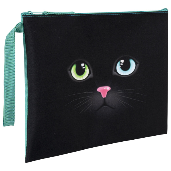 Папка для тетрадей BRAUBERG А5, 1 отделение, ткань, молния сверху, с ручкой, Black Cat, 270339