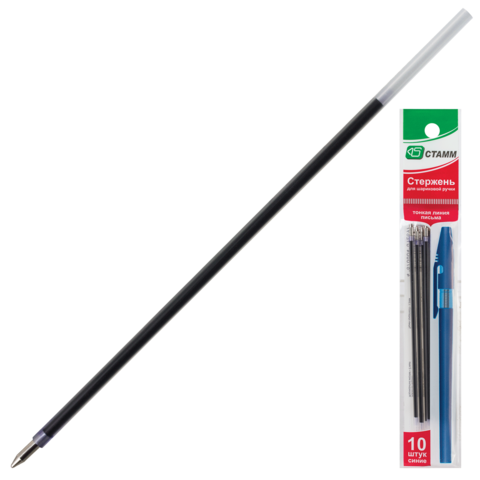 Стержни шариковые СТАММ, набор 10 шт, 135 мм, российский наконечник, 0,7 мм, упаковка с подвесом, си