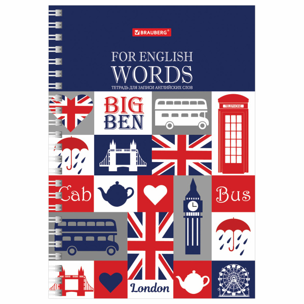 Тетрадь-словарик А5 48л. BRAUBERG для записи английских слов, гребень, клетка, BRAUBERG, справка