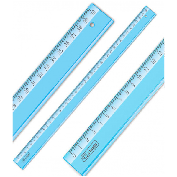 Линейка 40см СТАММ "Crystal", пластиковая, тонированный голубой