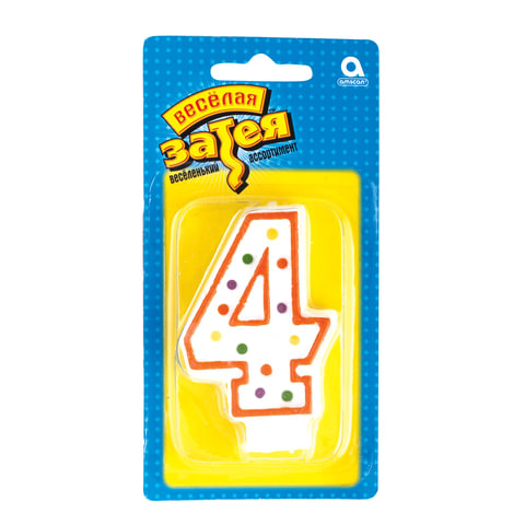 Праздничная свеча цифра "4" высотой 7,6см, 1502-0143/1502-1018