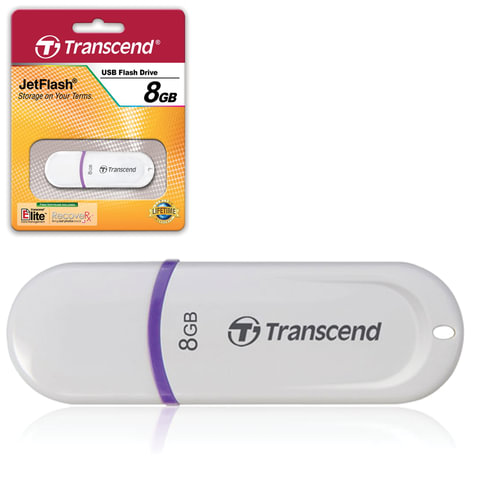 Флэш-диск TRANSCEND 8GB JetFlash 330 USB2.0, скорость чтения/записи - 15/7Мб/сек, БЕЛЫЙ С ФИОЛЕТОВЫМ