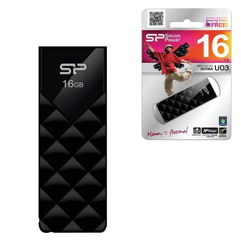 Флэш-диск SILICON POWER 16GB ultima U03 USB 2.0, скорость чтения/записи - 10/5 Мб/сек, ЧЕРНЫЙ