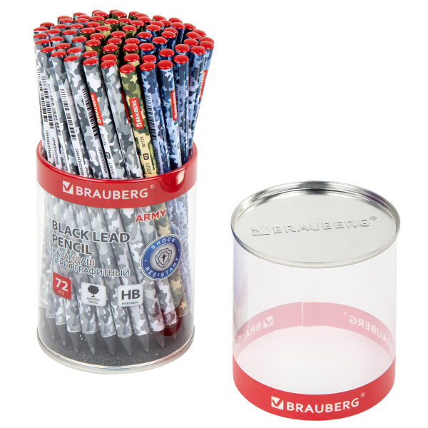 Карандаш ч/г Berlingo "Military" HB, круглый, с ластиком, черное дерево, заточен