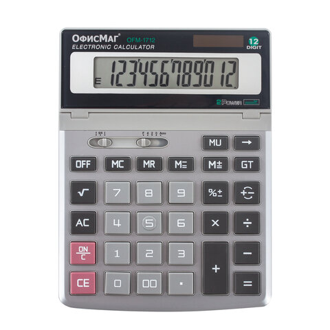 Калькулятор ОФИСМАГ настольный металлический OFM-1712, 12 разрядов, двойное питание, 200х152мм