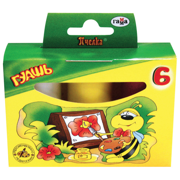 Гуашь ГАММА "Пчелка",  6 цветов по 20 мл, без кисти, картонная упаковка, 221014