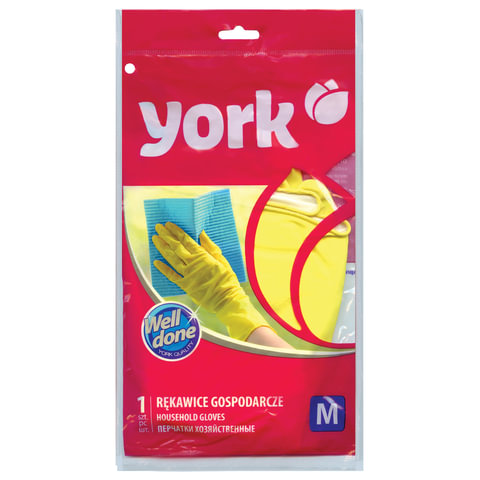 Перчатки хозяйственные резиновые YORK, суперплотные, с х/б напылением, рифленая ладонь, размер M (ср