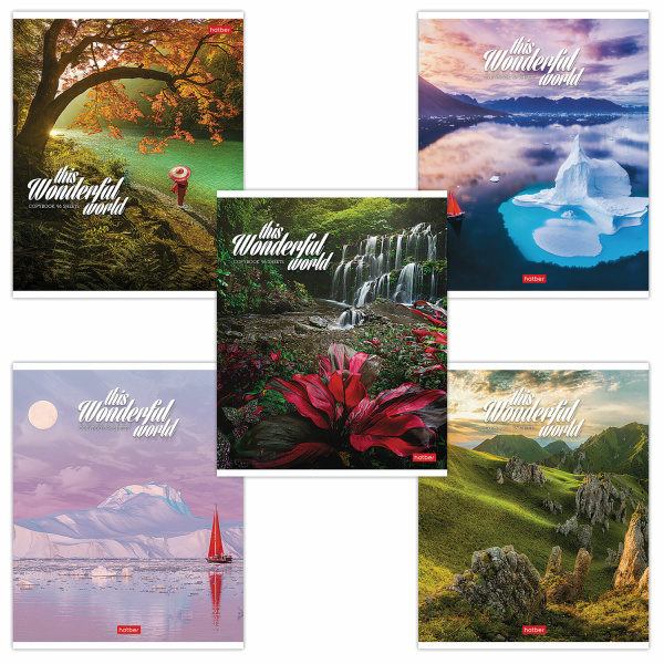 Тетрадь 96л. линия HATBER, скоба, обложка картон, Удивительный мир (5 видов), 96Т5В2