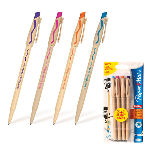 Ручки стираемые шариковые PAPER MATE, в НАБОРЕ 4 шт., АССОРТИ, узел 1,2 мм, линия письма 1 мм, S0935