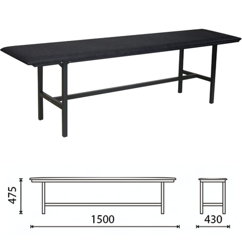 Банкетка без спинки "Берта", 1500х430х470 мм, усиленная, черный каркас, кожзам черный, разборная