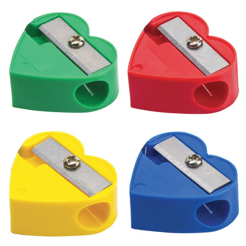 Точилка ПИФАГОР, без контейнера, пластиковая, ассорти, сердечко, 226532 