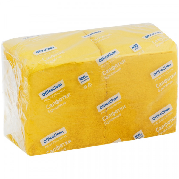 Салфетки бумажные OfficeClean Professional "Profi Pack", 1 слойн., 24*24см, желтые, 400шт.