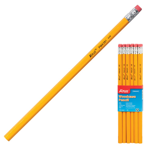 Карандаш ч/гр BEIFA (Бэйфа) НВ, желтый, с резинкой, PMA281