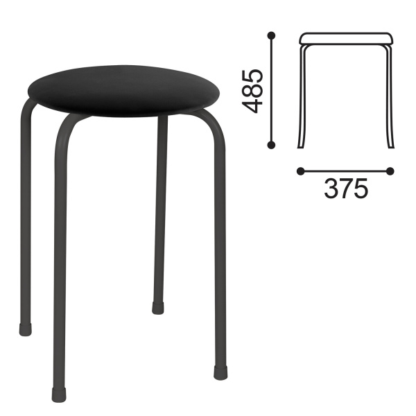 Табурет РС01-Т011В, черный каркас, кожзам черный, РС01-Т011В-201