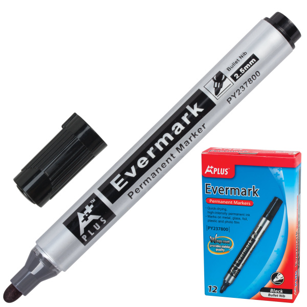 Маркер перманентный (нестираемый) BEIFA (Бэйфа) круглый наконечник 2,5мм, черный, PY237800-BK