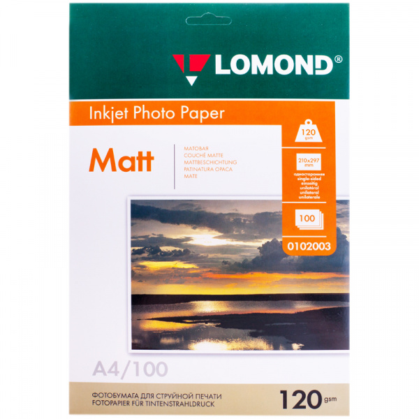 Бумага А4 для стр. принтеров Lomond, 120г/м2 (100л) мат.одн.